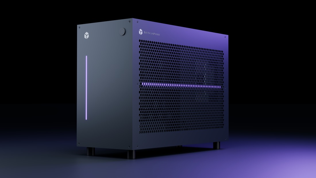 Illustrative low-angle view of the LP-R13 concept with a single purple front light.