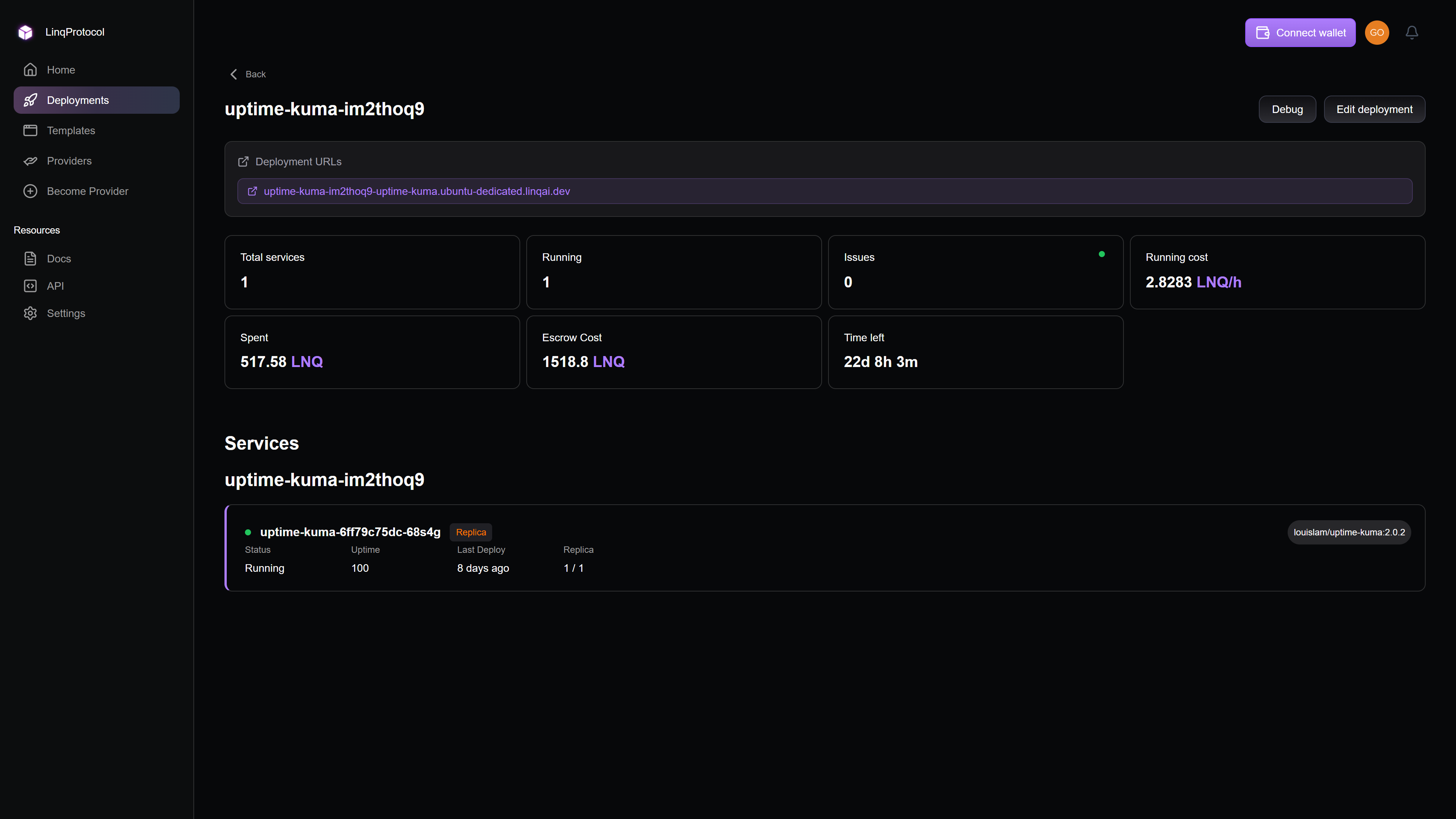 LinqProtocol Deployment View - Monitor and manage your running applications