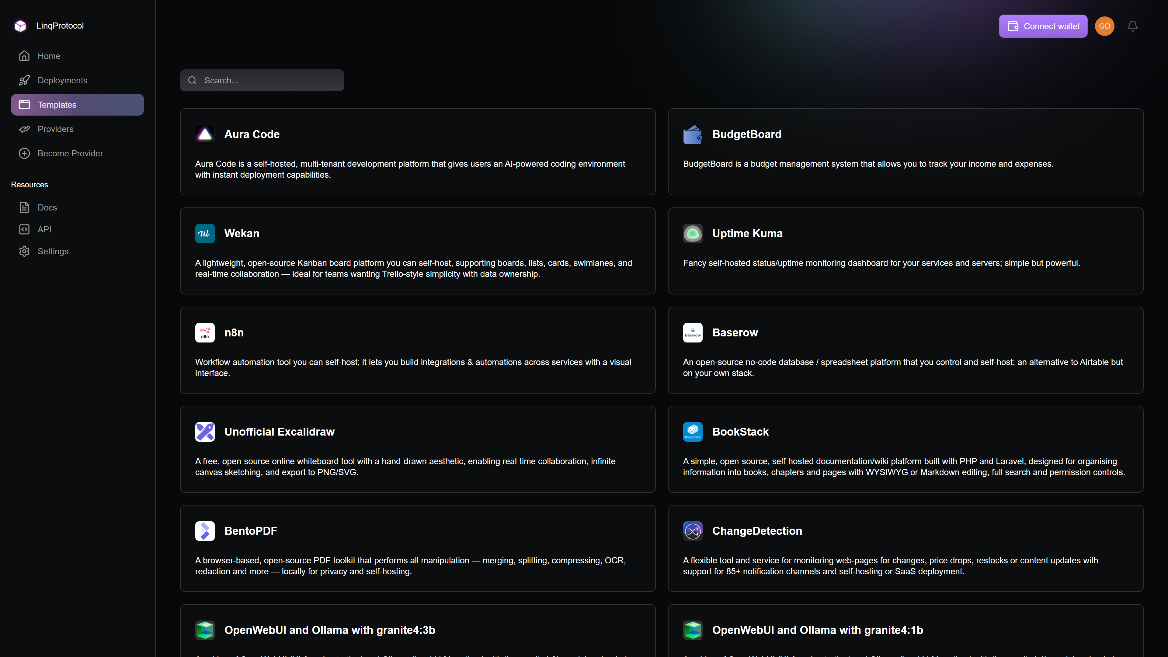 LinqProtocol Template Marketplace - Browse and deploy production-ready templates